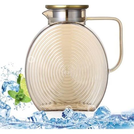 2,5-Liter-Wasserkaraffe aus Borosilikatglas mit Deckel, Glaskaraffe mit Fruchteinsatz, Krug für heißes/kaltes Wasser, Eistee, 2,2-Liter- Wasserkaraffe, Krug