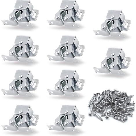 10 juegos de pestillos dobles para puertas de armarios con rodillos y pernos en forma de lanza, aptos para puertas de armarios y roperos, color plata. (1/4)