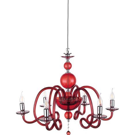 Lampadario a sospensione D75 cm VIVALDI a 6 luci in vetro lavorato a mano RUBINO (1/2)