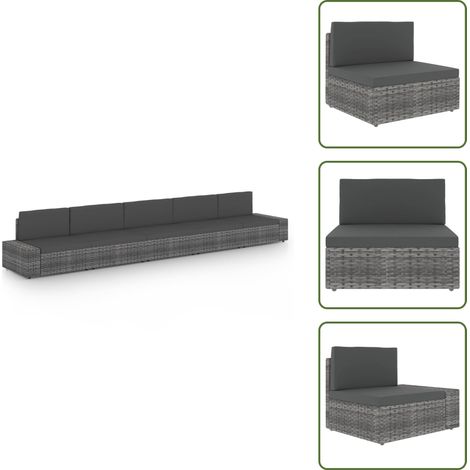 Divano in rattan - vidaXL Set Divani da Giardino 5 pz con Cuscini in Polyrattan Grigio - Divano in acciaio