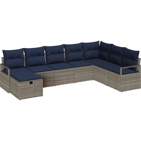Sofa Set mit Kissen mit Speicher 8 pcs Grau Poly-Rattan vidaXL