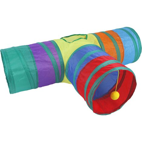Tunnel pour chat interactif arc-en-ciel, trois canaux colorés (B18-309) (1/5)