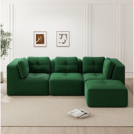 Divano angolare modulare in velluto a coste verde OKMYHOME (1/5)