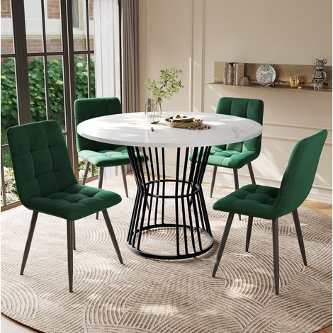 tavolo pranzo rotondo 100 cm moderno set 4 sedie marmo HAVRYA (1/5)