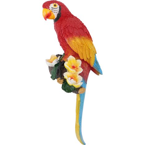 statue jardin exterieur-Sculpture de Parrot en Résine - Figurine d'Oiseau à Demi-Face pour Décor Murale (Décoration d'Intérieur/Extérieur, Salon, Balcon, Jardins) - 34 x 13 cm, Rouge (1/5)