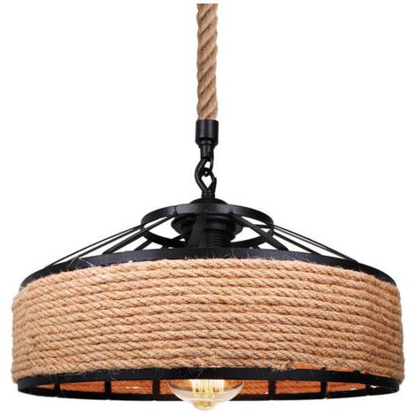 Retro-Hängeleuchte aus Metall mit Naturseil, E27-Fassung – Vintage-Leuchte, Ø 30 cm – Ideal für Wohnzimmer, Küche, Bar, Café – Industrieller Charme (1/5)
