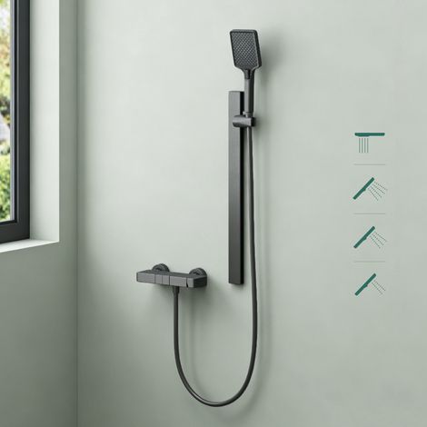 Mai & Mai Robinet de Douche Mural Mitigeur Pommeau de Douche Gris Ensemble de Douche Réglable en Hauteur 3 Modes de Jets Arvexa-02