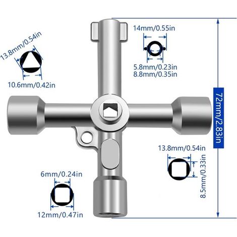 Chiave per radiatore - Chiave di spurgo - Chiave multifunzionale a 4 vie in 2 pezzi - Chiave a croce universale 4 in 1 in acciaio inossidabile - per valvole di contatori di acqua e gas e armadi per as (1/4)