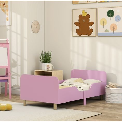 DESVIAE Lit enfant avec barrières de sécurité bois rose 143,5 x 74,2 x 50 cm pour chambre d enfant (1/4)