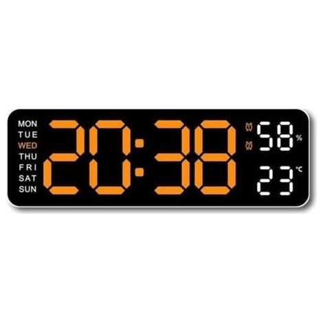 Horloge Murale Numérique LED avec Affichage Température Humidité Semaine Réveil 12 24H Orange (1/4)