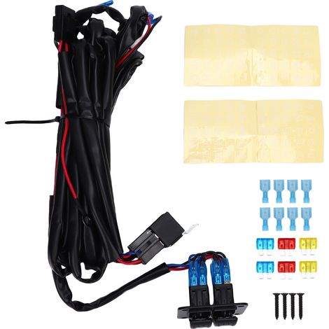 Kit de Câblage d'interrupteur à Bascule 12V, 2 Gangs, Câble de Charge 16AWG 1290W avec Panneau en Aluminium pour Circuits d'éclairage de Voiture RV ATV UTV Bateau (1/5)
