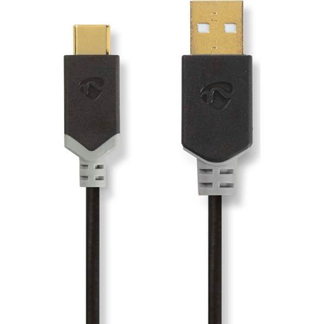 Cable usb usb 20 usb a macho usb c macho 60w 480mbps chapado en oro 100m redondo pvc antracita caja con ventana