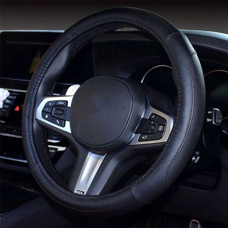 Funda para volante de coche de cuero sintético PU duradero, universal de 38 cm, transpirable y antideslizante, para hombres y mujeres (Negro-3) (1/5)