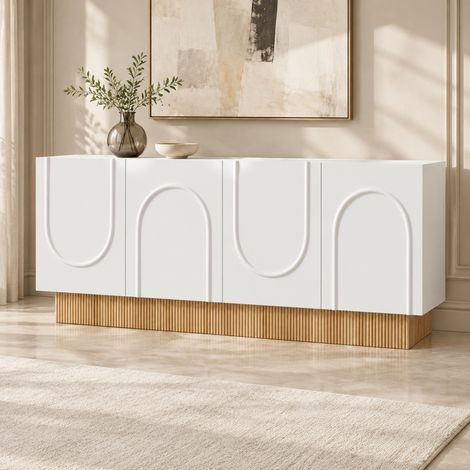Buffet enfilade 160 cm 4 portes blanc effet bois OKMYHOME