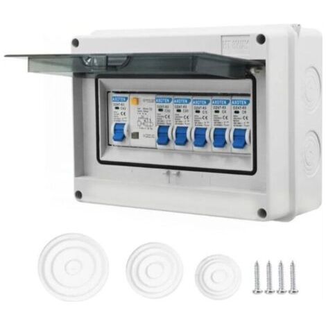 Panneau de Disjoncteur d'unité de Consommateur à 4 Voies, Boîte de Disjoncteur de Fuite,Tableau Electrique Etanch,Disjoncteurs électriques 63A,Commutateur D'air IP65 (1/4)