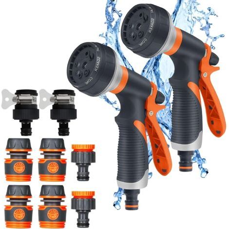2 Pièces Pistolet d'arrosage, Pulvérisateur de Jardin avec Interface, 8 Modes Réglable d'Arrosage Pistolet, pour Jardin (Orange) (1/5)