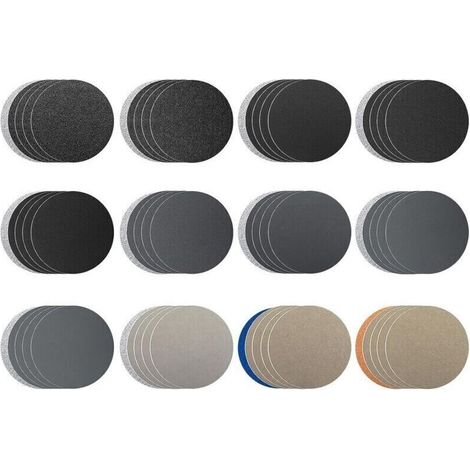 Lot de 60 disques abrasifs ronds - 75 mm - Grain - 60 80 100 150 320 600 1000 1200 2500 4000 7000 10000 - Pour métal, bois, verre, polissage automatique