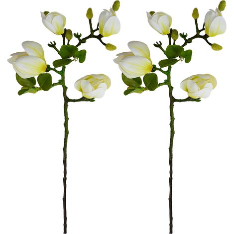 Ramo de magnolias artificiales, verde claro, 68 cm, 2 piezas, conjunto de flores artificiales 1XAR110, para bodas, decoración del hogar y fotografía. (1/5)