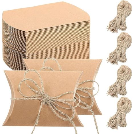100PCS Boites Cadeaux Kraft, Papier Cadeau Mini Boite de Bonbons Emballages de Cadeaux pour Anniversaire Faveurs Mariage Sainte Nouvel an Noël Saint Valentin 6 x 9cm avec 40m Chaîne de Jute (1/5)