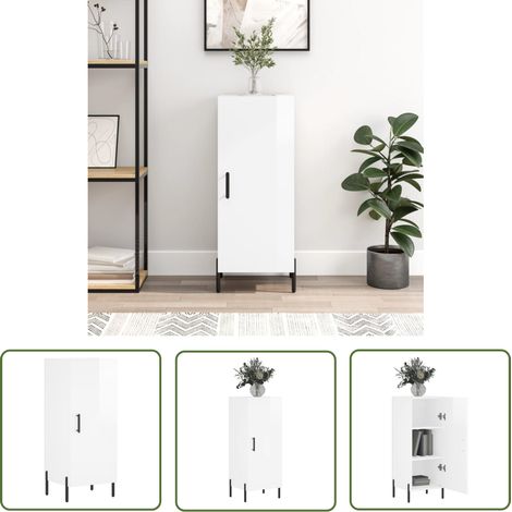 Furniture Limited - Buffet Blanc brillant 34,5x34x90 cm Bois d'in (1/5)
