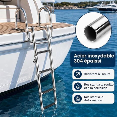 Step Dock Ladder, Stainless Steel Folding Telescopic Swimming Pool Ladder with Steps and Handrail, for Boat, Yacht, Pool, 200 kg (1/4)