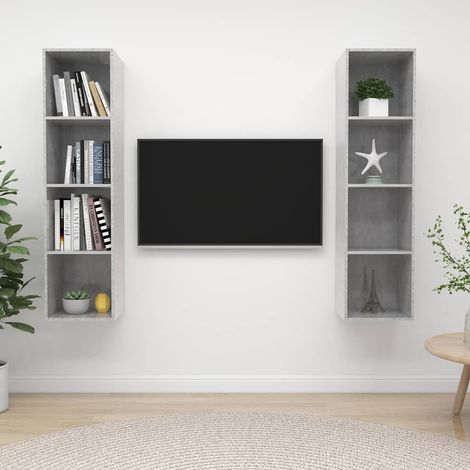vidaXL Muebles de salón de pared 2 pzs madera ingeniería gris hormigón (1/5)