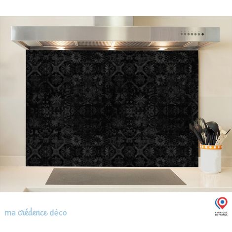 Fond de hotte : Carrelage et arabesque Noir - Verre trempé - 90 cm - 60 cm (1/5)