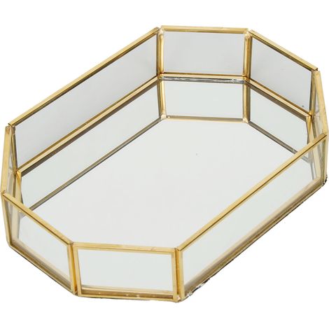 Boîte de rangement octogonale Mini panier à bijoux géométrique doré pour colliers et desserts, doublé de flanelle, 20 x 14 x 4 cm (1/5)