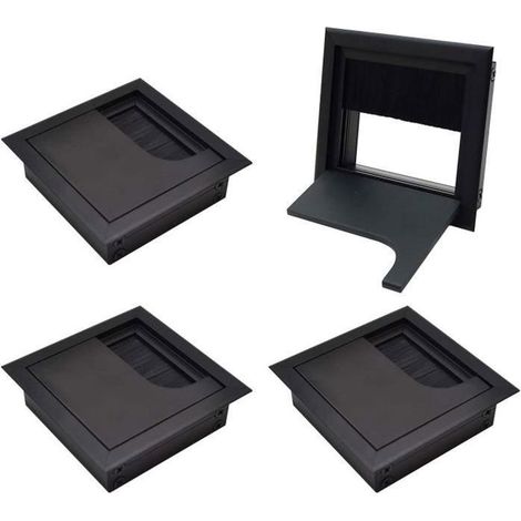 Aluminium-Kabeldurchführungsabdeckung - 80x80mm - Schwarz - 4er-Set - Für Tischeinbau