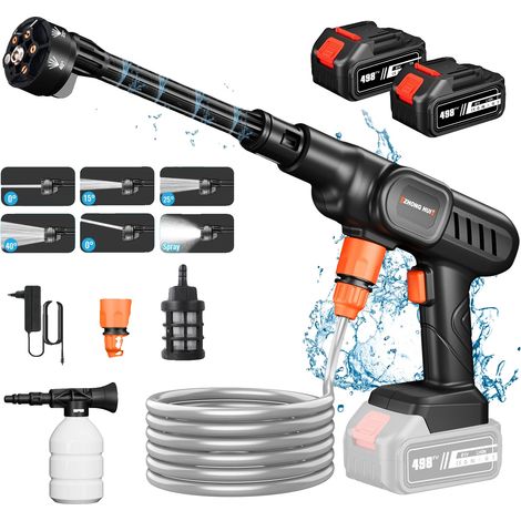 Pistola de agua de alta presión, boquilla 6 en 1, diseño inalámbrico, 2 baterías de 20000 mAh. (1/2)