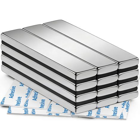 Lot de 12 aimants, aimants pour réfrigérateur, barres aimantées, aimants puissants, aimants en néodyme, aimants rectangulaires pour tableau blanc, cuisine, outils, bricolage - 60 x 10 x 3 mm (1/5)