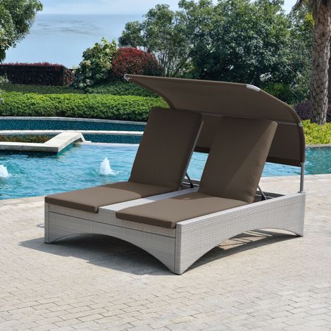 Chaise longue double de jardin – Structure en aluminium avec revêtement en rotin – Dossiers inclinables – Dimensions 160 x 200 x 150 cm – Happers
