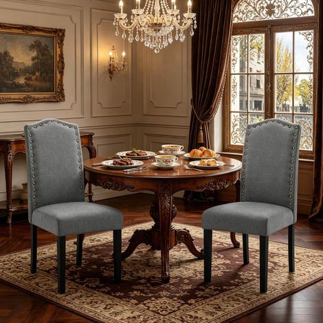 CHICFURN Silla de comedor 43 x 102 x 48,5 cm en lino gris oscuro, juego de 2 (1/5)