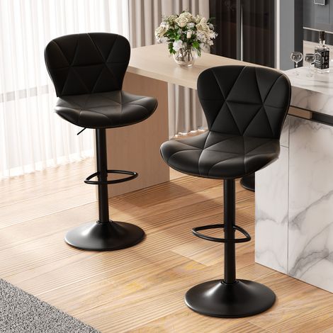 Hawthyhome Barhocker 2er Set Barstuhl Höhenverstellbar mit Rückenlehne, Höhenverstellbar, 360° Drehbar, Kunstleder, für Esszimmer Heimbar Kücheninsel, 2 x Hocker, Schwarz (1/5)