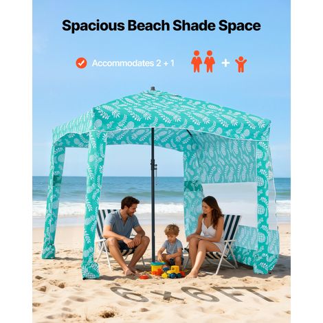Tonnelle de Plage 1,83x1,83 m, Abri de Plage avec Parois Latérales et Poches à Sable, Tente de Camping Extérieur Portable avec Sac,… (1/5)