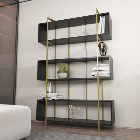 Decorotika Bruti 5-Tier Biblothèque Bookshelf Etager Display Unit Anthracite - Doré(e)