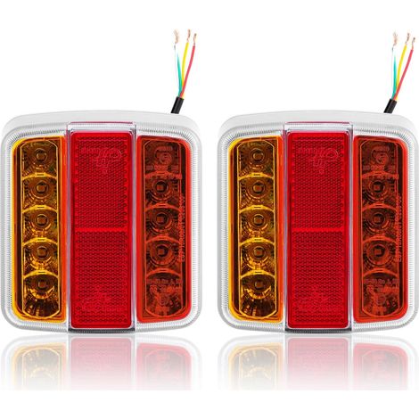 2 x Pilotos traseros led remolque 12V, luces traseras remolque led homologados, piloto 5 funciones luce para remolque tractor agricola, IP67 impermeable, Homologación ECE EMC