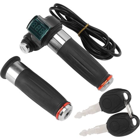 paire de poignées d'accélérateur à rotation pour guidon, gauche et droite, avec affichage rouge et verrouillage pour accessoires de vélo électrique (1/5)