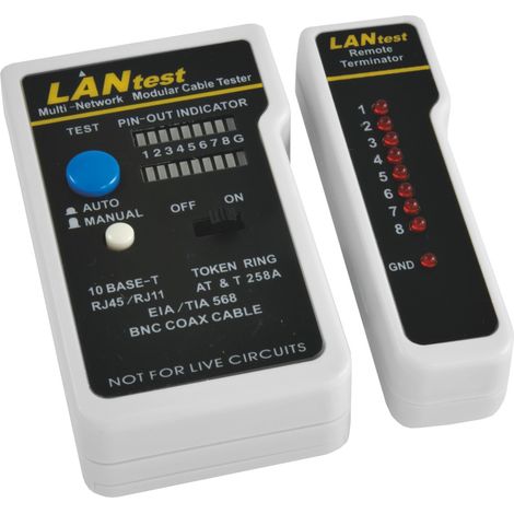 Tester Cavi di Rete RJ45 RJ11 UTP STP FTP con Terminale Remoto-Verifica Continuità-Cortocircuiti ed Errori di Cablaggio-Modalità Automatica/Manuale Vemer VE772800 VE LAN