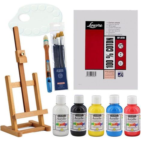 Pack - Je débute la peinture acrylique - Pinceaux - Toile - Peinture - Chevalet