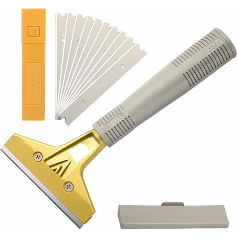 Industry Grattoir avec 10 Lames, Grattoir Plancha pour Papier Peint, Grattoirs pour Vitre, pour Colle, Carrelage de fenêtre, Voiture, Miroir, Nettoyage, Or (1/4)