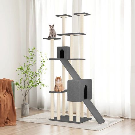 Arbre à chat avec poteaux en sisal, gris foncé, 190 cm