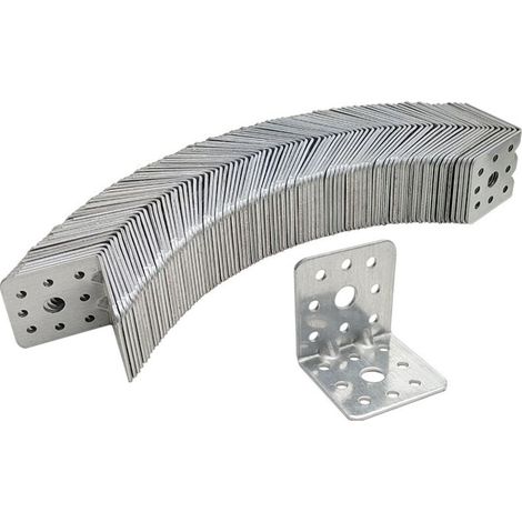 Corner connector 73 x 73 x 55 mm with perforated ribbed angle bracket for wood, silver, pack of 10 pieces (1/4)