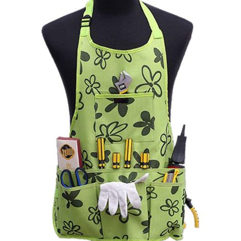 Tablier de travail en tissu pour maison, jardin, tablier imperméable avec poches à outils, vert (1/5)