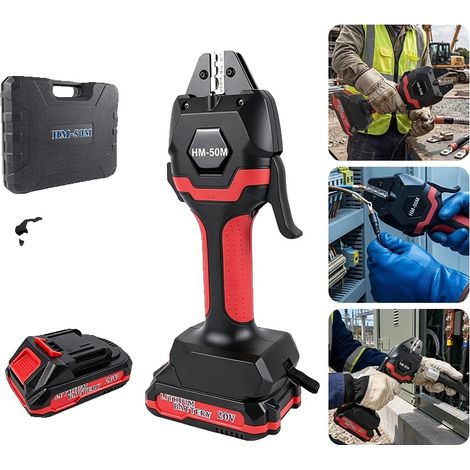 Herramienta de crimpado de terminales, 20 V, iones de litio, construcción metálica duradera, diseño compacto, accionamiento eléctrico, rango de crimpado de 0,5 mm² a 50 mm². (1/5)