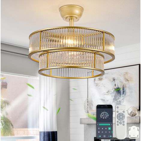 Ventilador de techo con luz de 19 pulgadas, cristal, 6 velocidades, Bluetooth, dorado DESVIAE (1/5)