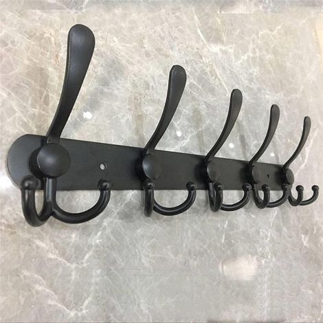 – Porte-manteau mural 5 crochets en acier inoxydable – Charge maximale élevée – Finition anti-corrosion – Fixation murale sécurisée – 40cm, noir (1/5)