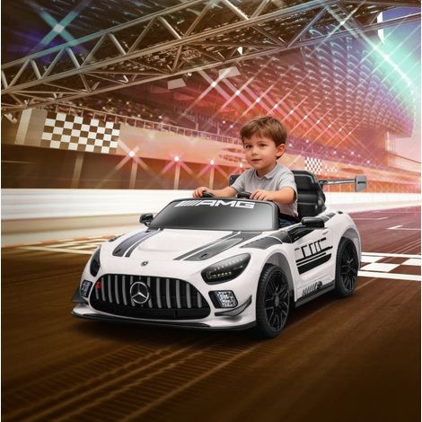 Mercedes-AMG Elektroauto für Kinder 12 V mit Fernbedienung, LED, Musik, Weiß OKMYHOME (1/5)
