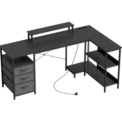 CHICFURN Bureau en L réversible 170 x 100 x 91 cm en bois et métal noir avec rangement (1/5)