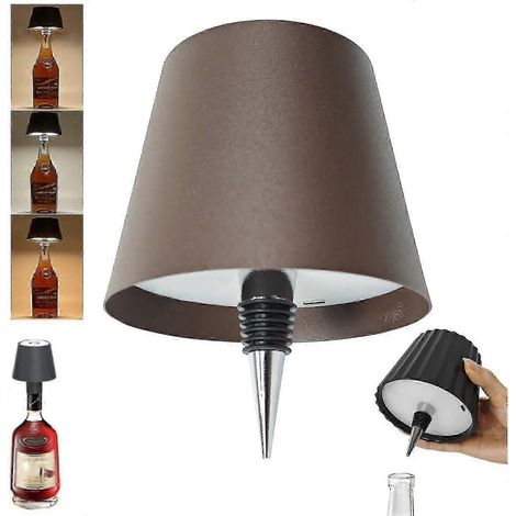 Lampe sans fil pour bouteille, 3 couleurs, rechargeable, pour bouteilles de vin, idéale pour les bars et restaurants (marron). (1/5)